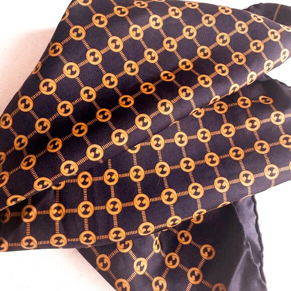 Gucci Navy Blue Gold All Over Print Silk Hand Rolled Scarf - Picture 5 of 7